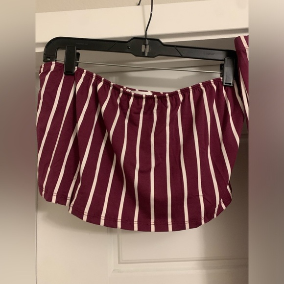 NEW CAPELLA PLUS SIZE Maroon Striped Two Piece Tube Top Wide Pants Set 2XL 3XL - Picture 3 of 5